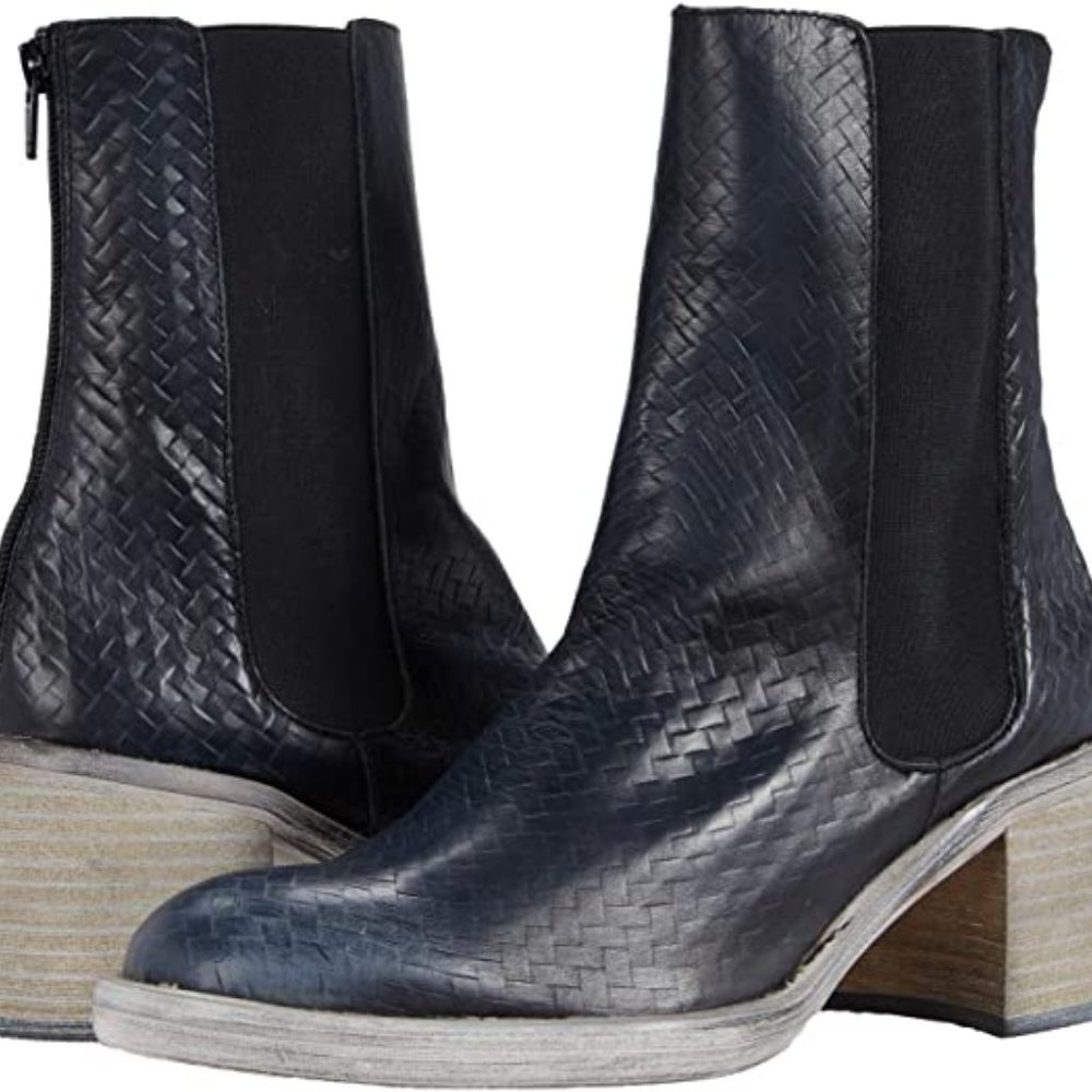 Womens Free People stacked heel booties leather